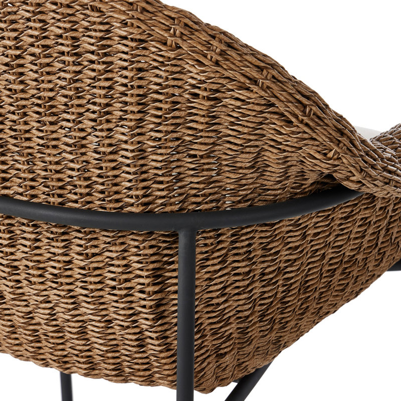 Suerte 26" Patio Bar Stool with Cushion, Cream/Black/Brown