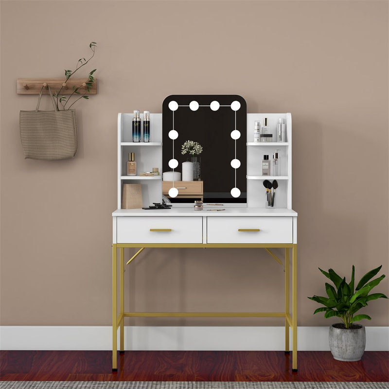 Adinah Dressing Table with Mirror, White