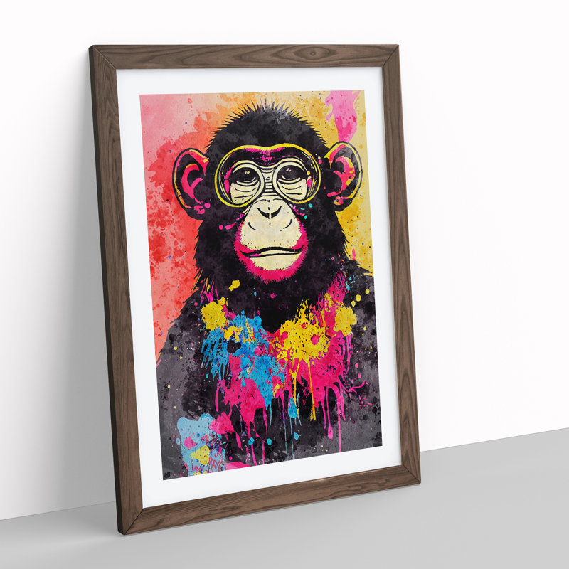 Monkey Paint Splash No.4 - Framed Print, 34cm H x 25cm W x 2cm D, Walnut
