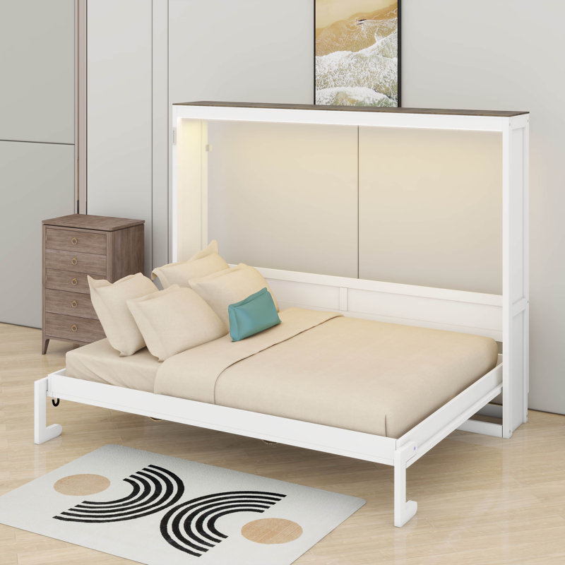Armoire horizontale pour lit escamotable, lit escamotable avec lumière DEL, lit caché en bois pour les petits espaces de bureau à domicile