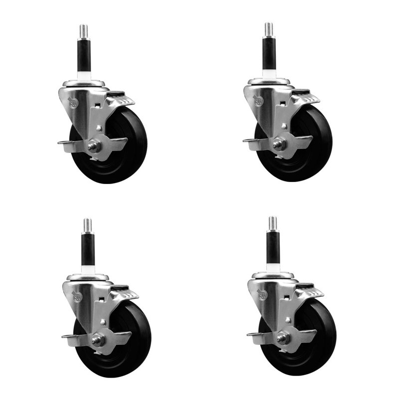 Ensemble de roulettes extensibles pivotantes en caoutchouc dur avec frein SCC TLB 4 po x 7/8 po