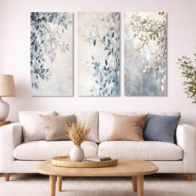 Branches, laissez dans la neige - feuilles, art mural encadré 3 pièces