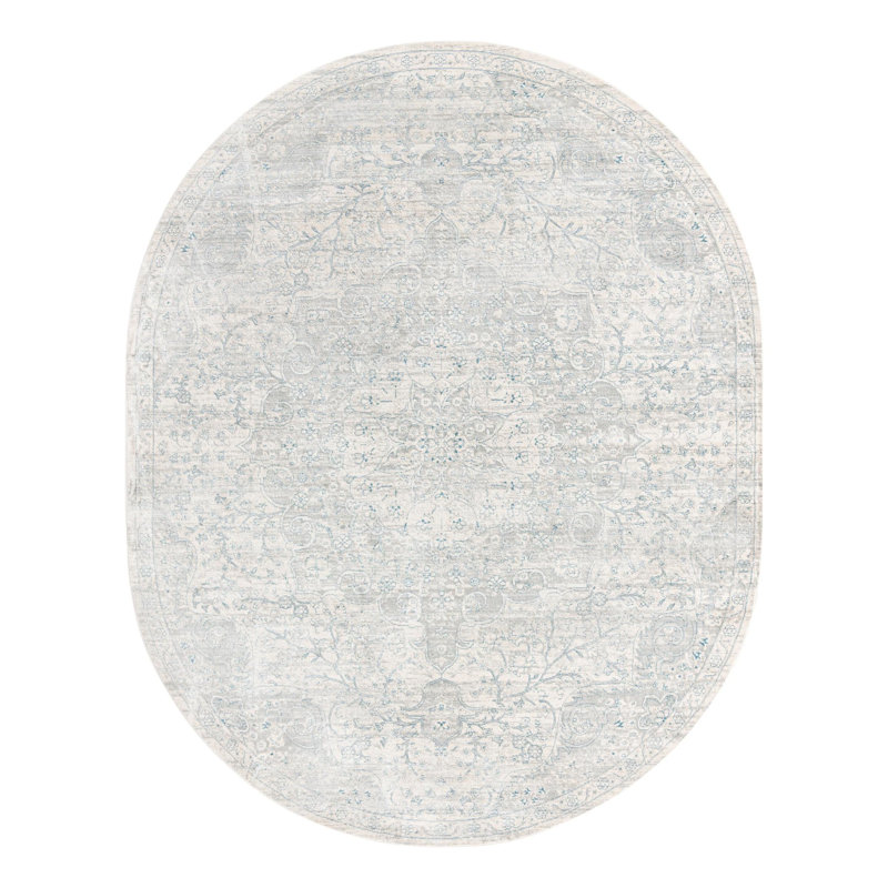 Tapis oriental gris / ivoire Kaleigh, Ovale 7 pi 10 po x 10 pi 2 po