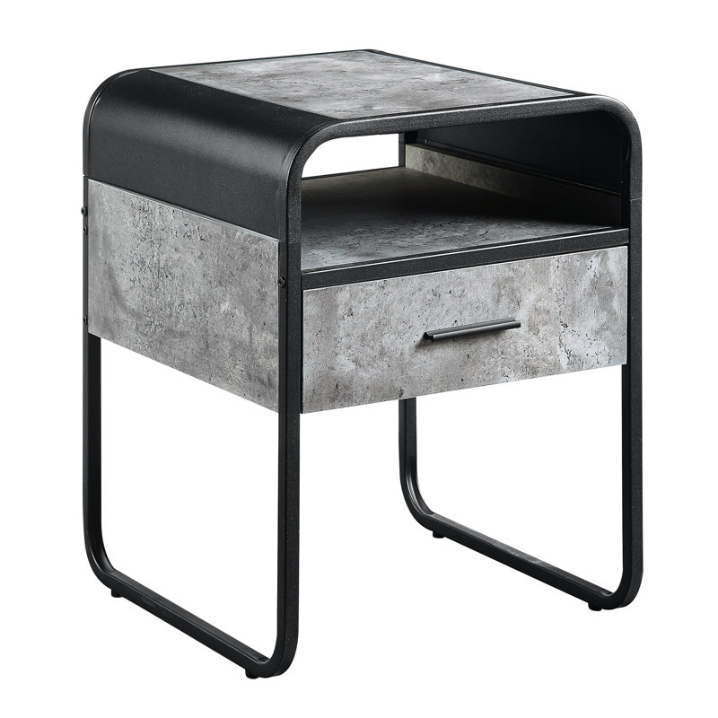Table de bout moderne en béton gris et noir avec assemblage facile et rangement de tiroir spacieux