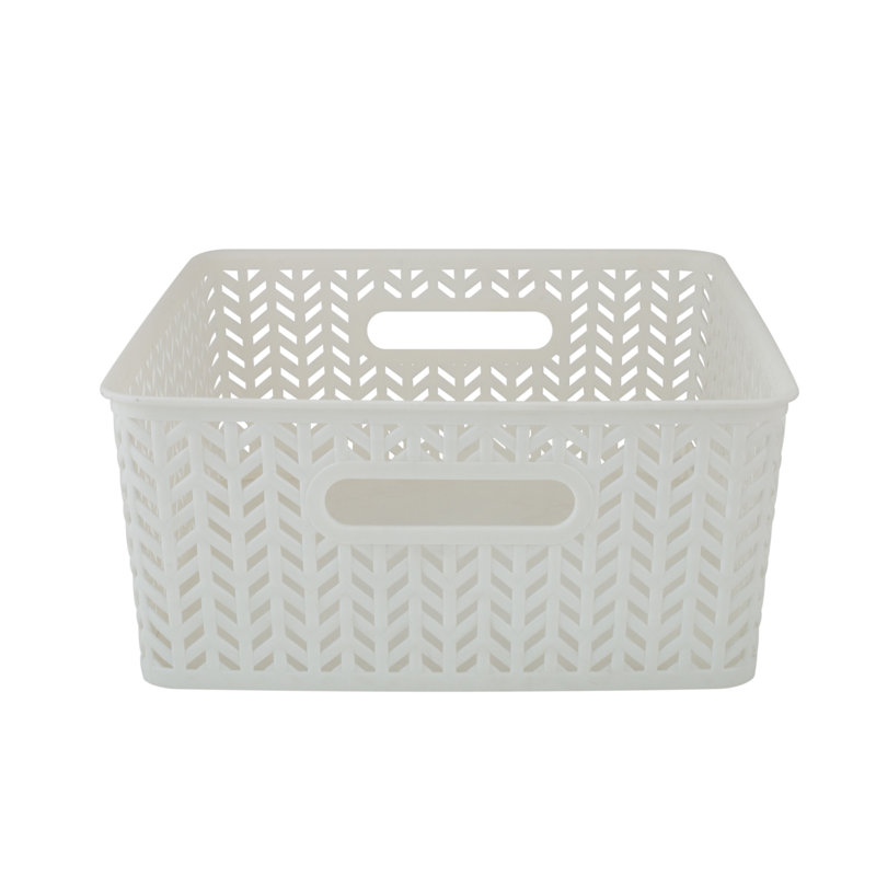 Medium White Polypropylene Herringbone Storage Baskets Set of 2