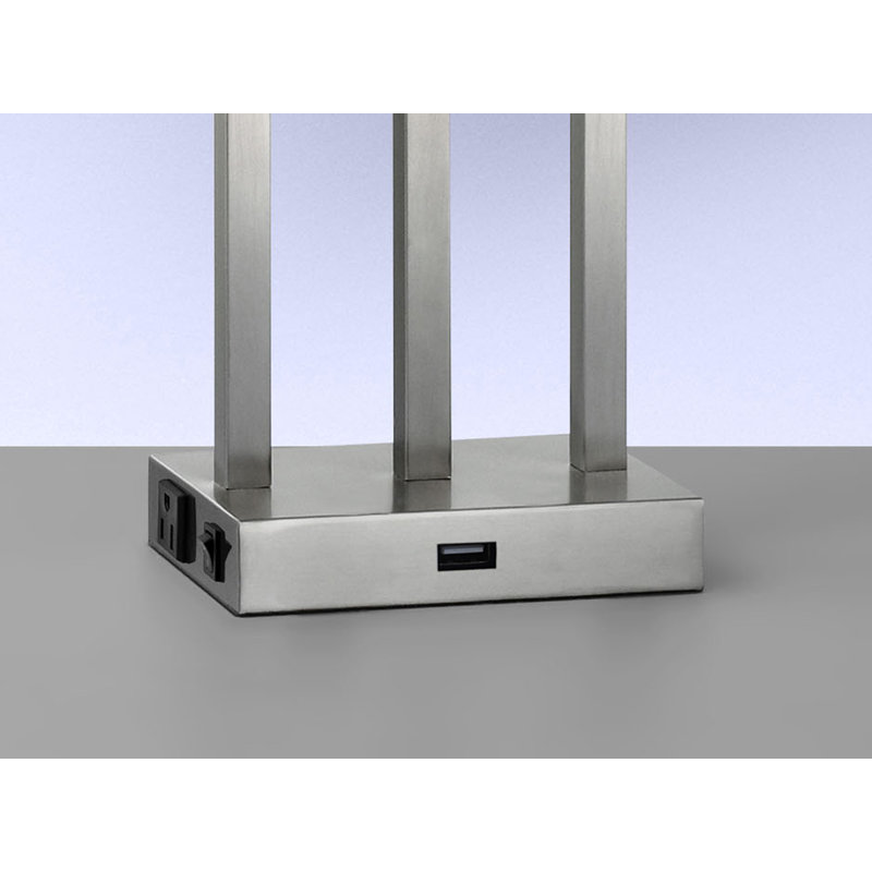 Ensemble de lampe de table argentée 26 "avec prise USB et prise attra