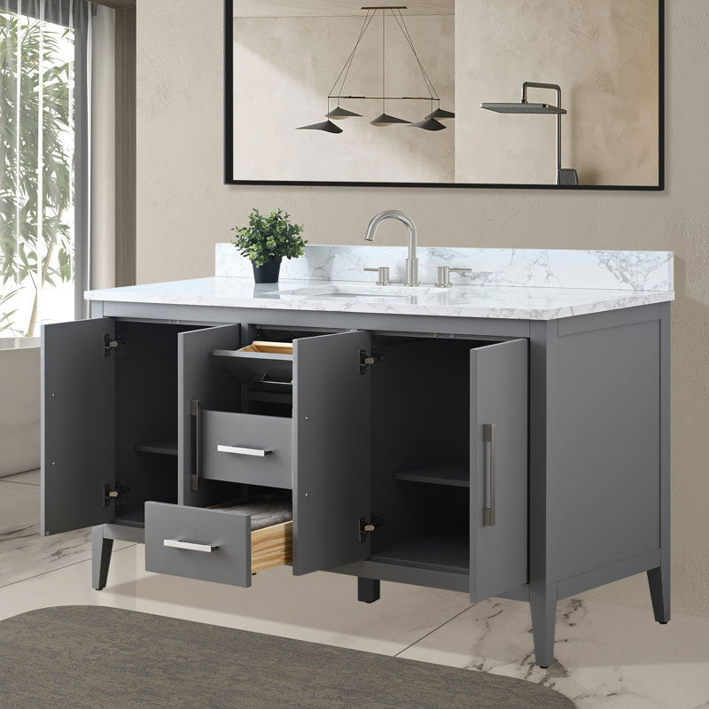 Chambery 60" Single Sink Bathroom Vanity with Engineered Marble Top, Cashmere Gray, Brushed Nickel