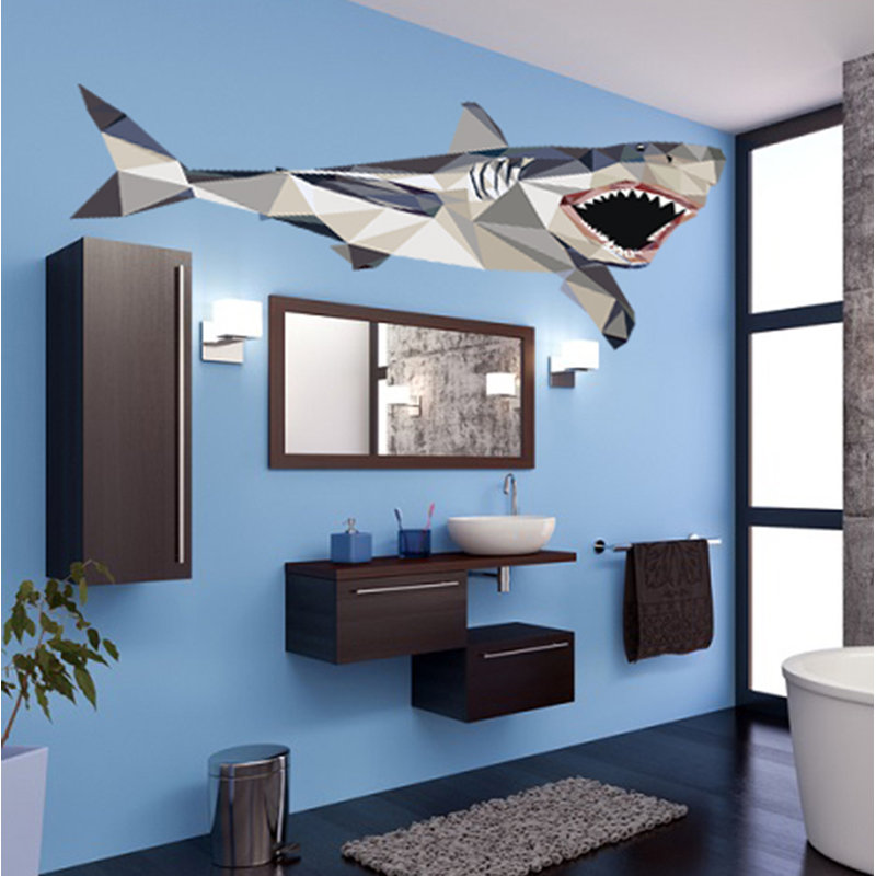 Décalcomanie murale requin polygonal, H 46 po x l 115 po