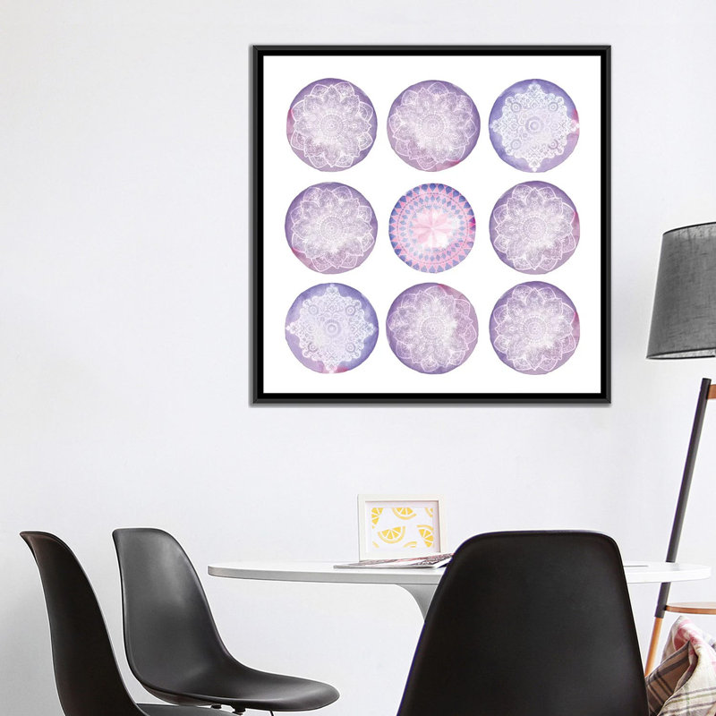 « lilas gouttelettes », impression sur toile, H 18 po x l 18 po x P 1,5 po, Toile avec cadre noir, Pas de tapis