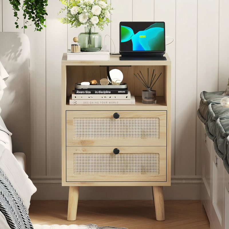 Rattan Nightstand with 2 Drawers