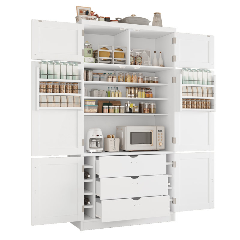 Armoire de cuisine autoportante, prises de courant intégrées, étagère réglable et support à vin, salle à manger et salon de style contemporain