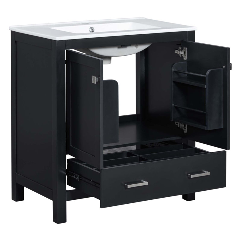 Meuble-lavabo noir 30 po avec lavabo simple, Noir
