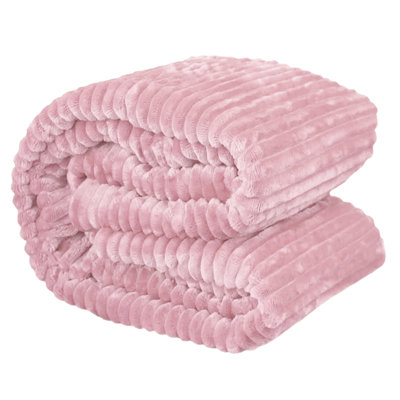 Soft Plush Cozy Warm Fleece Ribbed Striped Textured Bed Throw Blanket