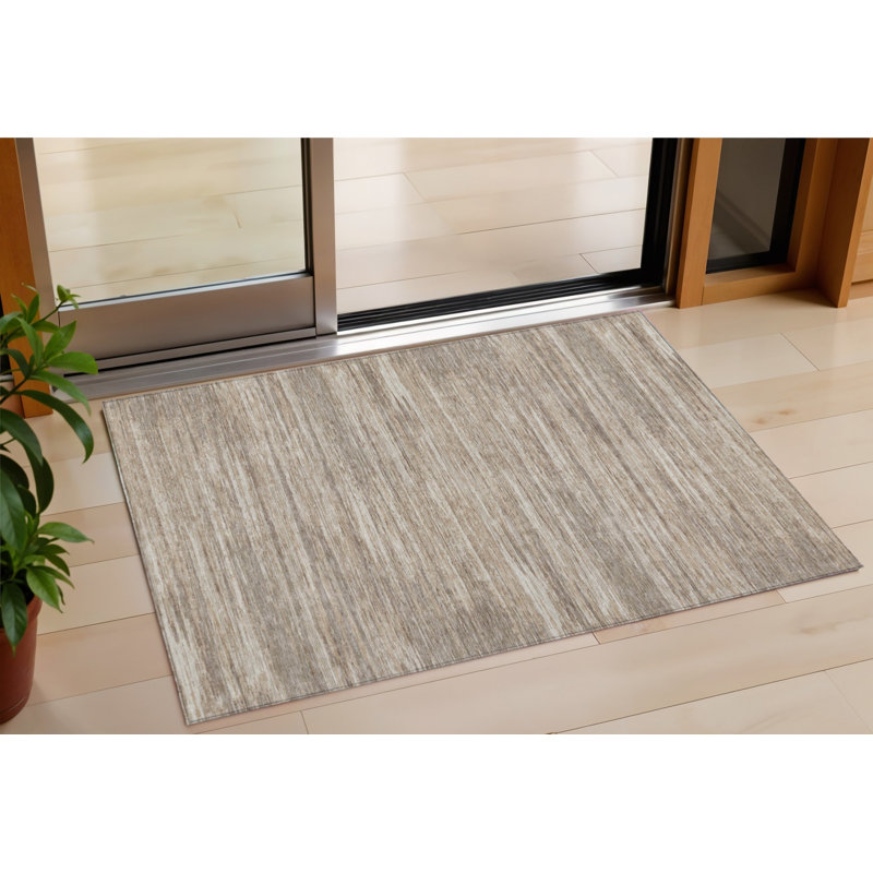 Tapis extérieur lavable rayé gris taupe et ivoire 3 pi x 5 pi