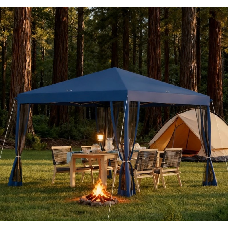 Tente d'auvent réglable en hauteur, pavillon de jardin instantané, moustiquaire avec sac de transport, Blue