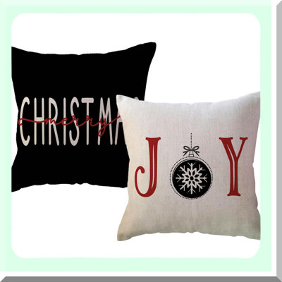Winter Joy Farmhouse Pillow Covers - Set of 2 Holiday Throw Pillowcases for Couch/Sofa/Porch - Black Decorations