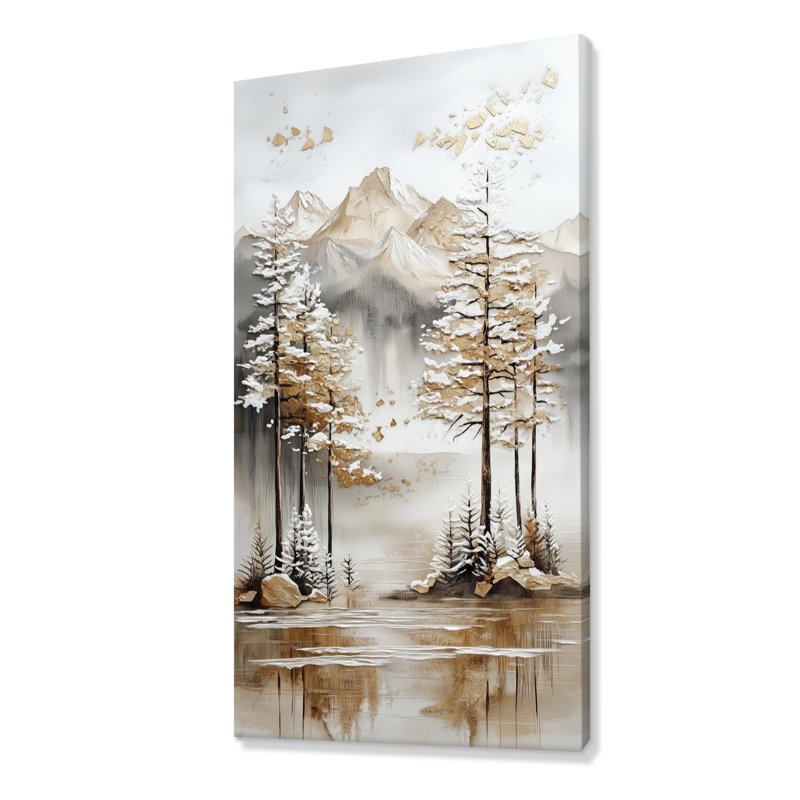«White Brown Glacier Reflection Pines II», impression encadrée sereine, décoration murale paysage, H 32 po x l 24 po