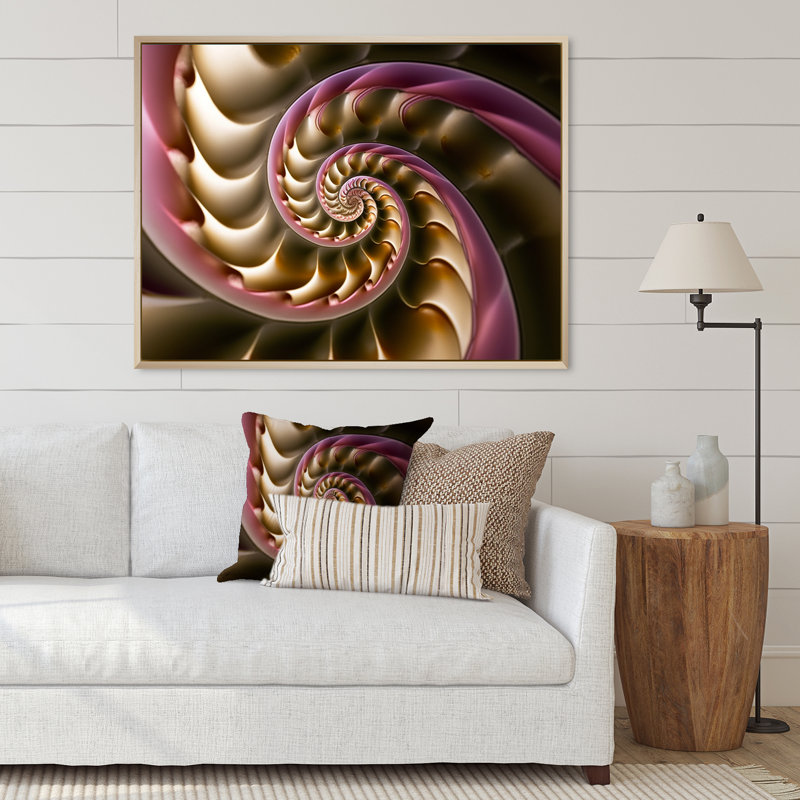 «Fractal Spiral Flower», impression sur toile rétro or rose, 30" H x 40" W, Cadre naturel flottant