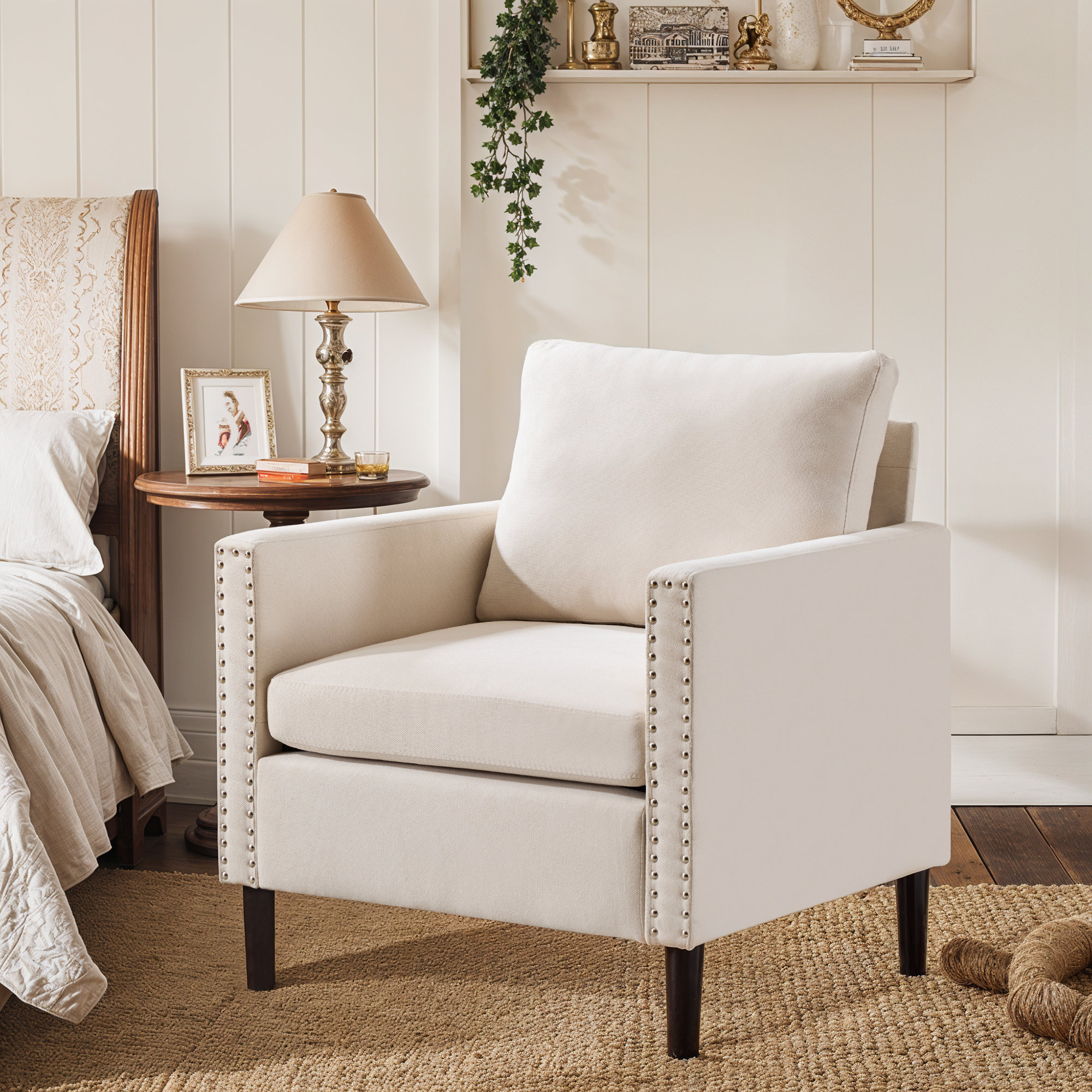 Ebern Designs Modern Upholstered Armchair With Solid Wood Legs ...