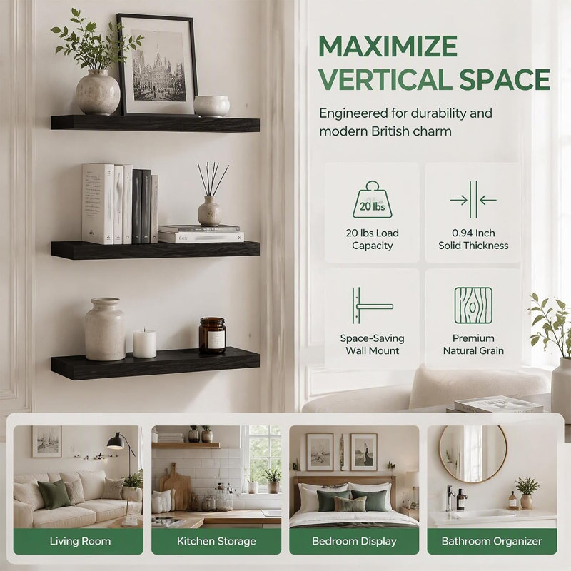 3 -Piece Floating Shelf, Matte Black