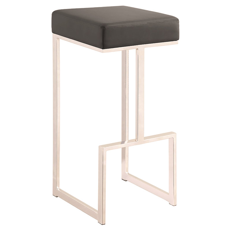 Tabouret de bar rembourré en chrome, Gris
