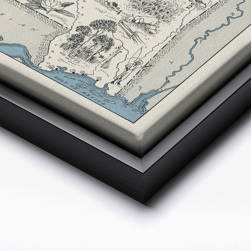 Carte illustrée du Mississippi, Cadre noir, Canevas, H 08 po x l 10 po