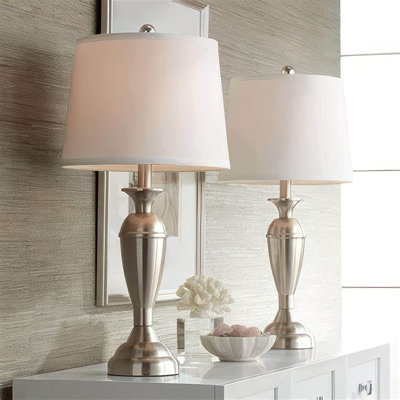Abat-jour en tissu de lin naturel fait à la main 10 po de haut x 12 po de diamètre x 9 po de hauteur - s'adapte à la plupart des luminaires (harpe en araignée en nickel incluse) - abat-jour pour lampes de table (lin blanc) (ensemble de 2)