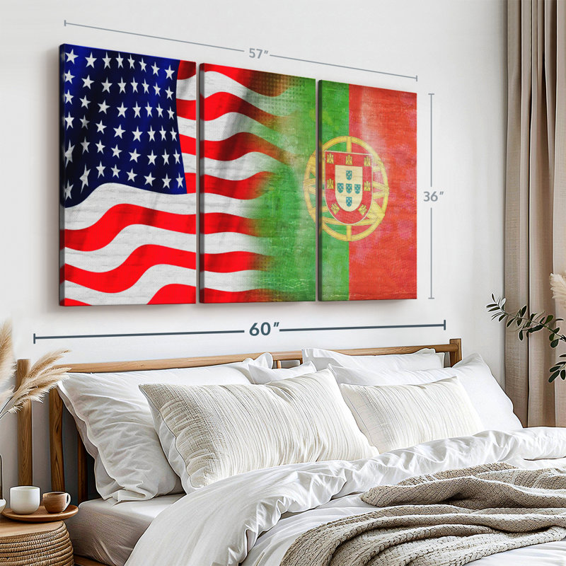 «USA and Portugal Flags», 3 pièces, H 36 po x l 57 po