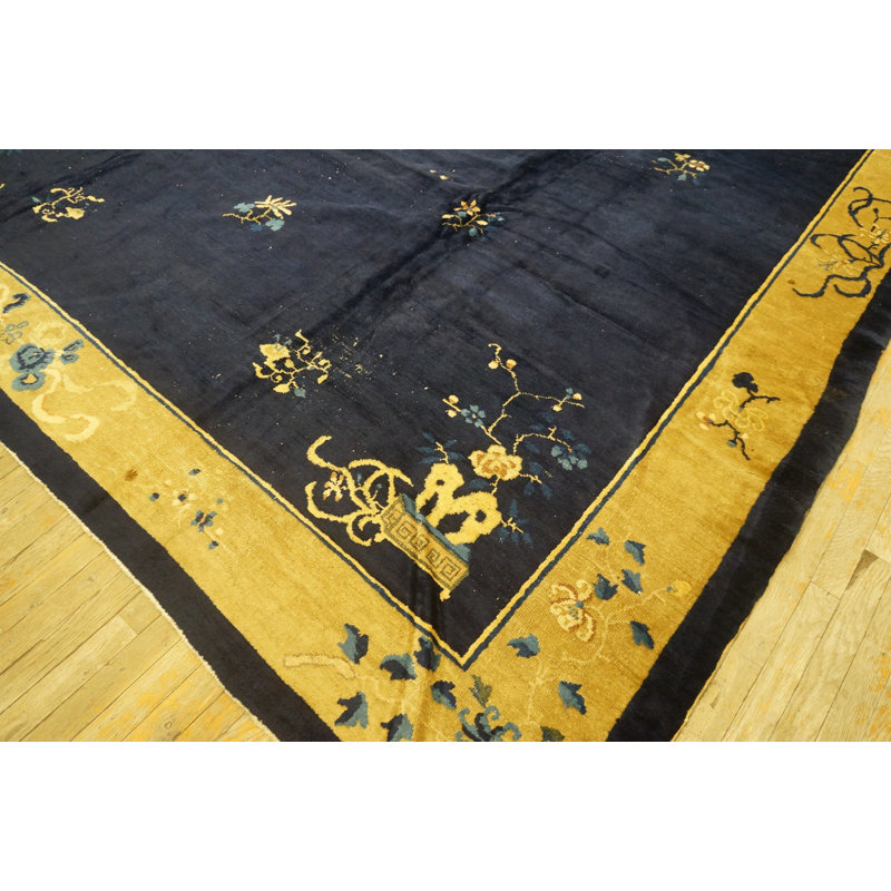 Antique Chinese Room Size Wool Blue Rug