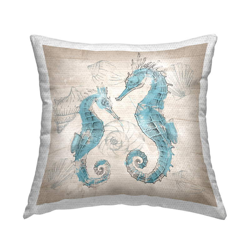 Hippocampe bleu sur coussin d'extérieur imprimé rustique par Conrad Knutsen