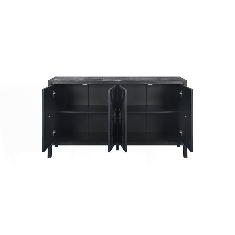 Armoire à quatre portes avec poignée de porte fleur sculptée, Gris