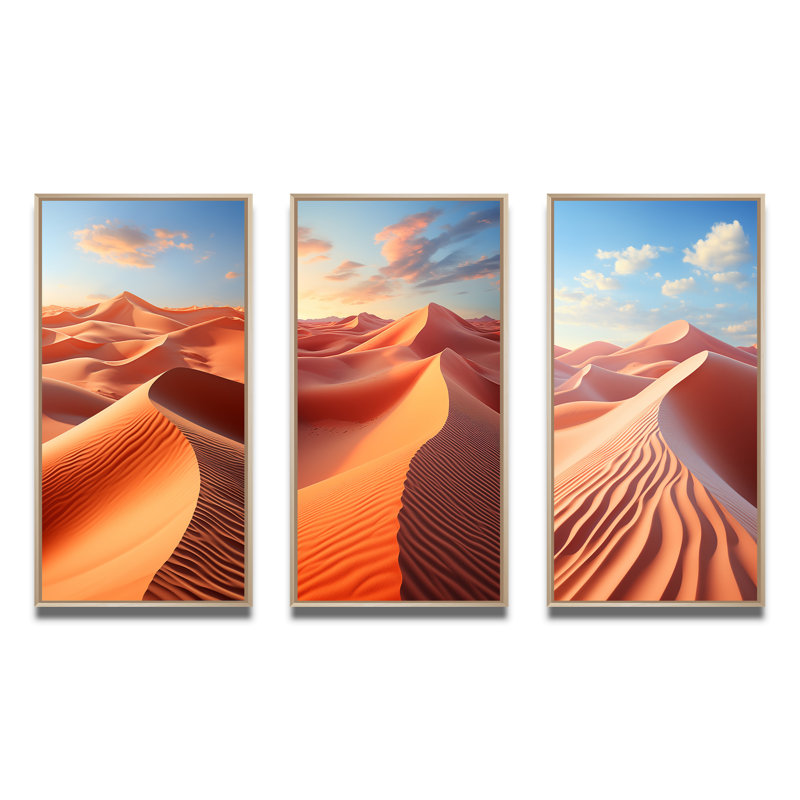 «Desert Photo Sunkissed Sands», 3 pièces, Encadré naturel, H 32 po x l 48 po