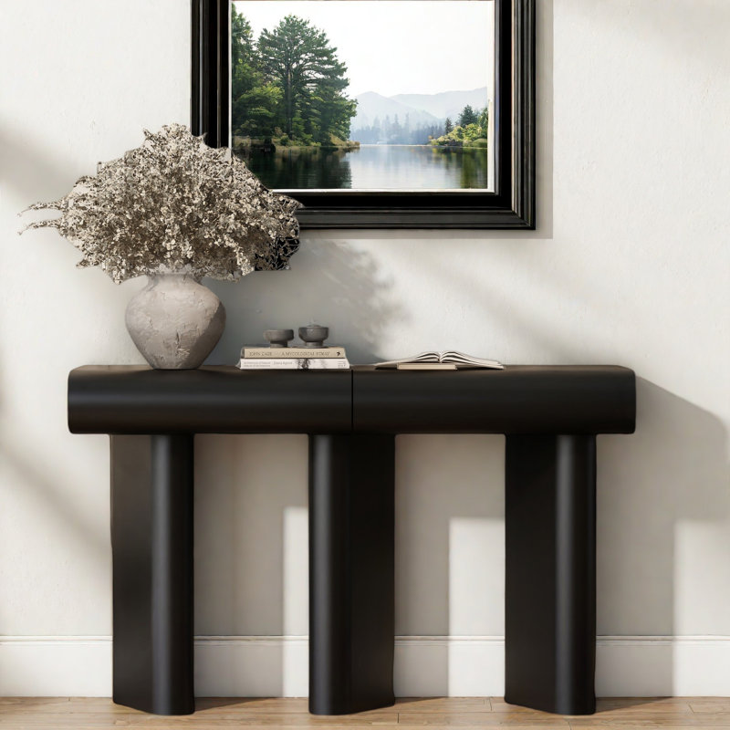 Table d'entrée moderne avec 2 tiroirs courbés, Noir