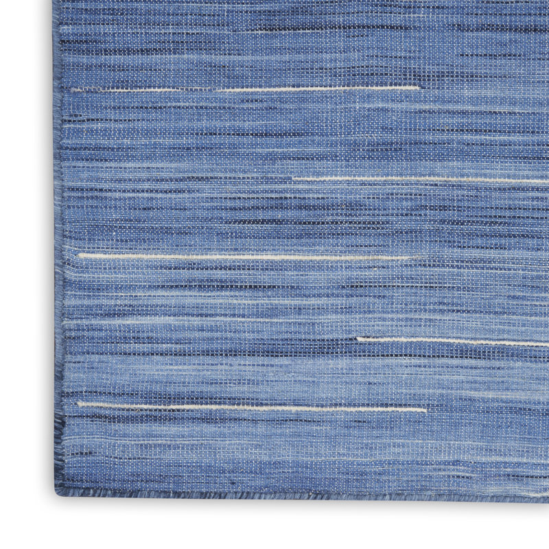 Anerinda Solid Hand Loomed Wool/Cotton Area Rug in Denim Blue, Runner 2'3" x 7'6"