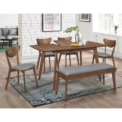 Mid-Century Modern Dining Chairs   Of 2  - Natural Walnut & Grey Upholstered Cushions Chair Base