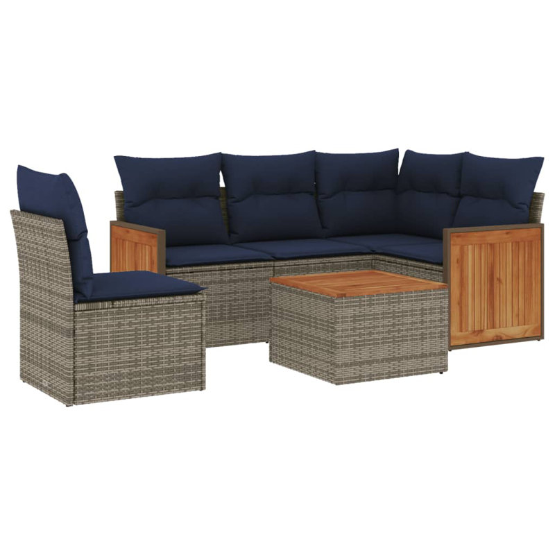  Ensemble de canapé de patio 6 pièces avec coussins en rotin de polyester gris