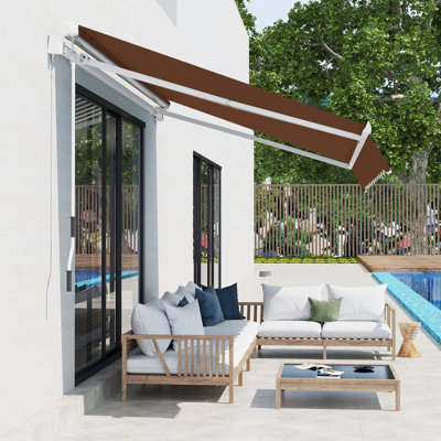 Auvent de terrasse 13 pi x 8 pi et toile à eau, manivelle manuelle, brun café pour terrasse de patio Auvent de 13 pi x 8 pi, terrasse, eau, parasol