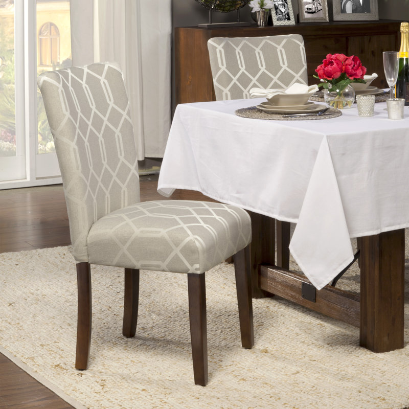 Chaise parsons rembourrée en velours Feldman, Tissu – Gris étain/treillis blanc