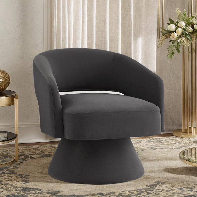 Fauteuil demi-tonneau pivotant Chrisanna, Velours gris