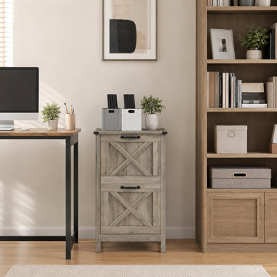Distressed Gray 2 Drawer Vertical File Cabinet with Adjustable File Rails and Anti Tip Kit Rustic Office Storage for A4 and Letter Files