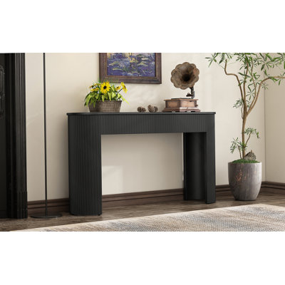 Table d'entrée avec design cannelé, console moderne avec rangement, plateau ovale et 2 tiroirs pour l'entrée et le salon (noir)