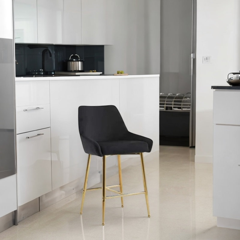 Tabouret rembourré en velours Kully, Noir