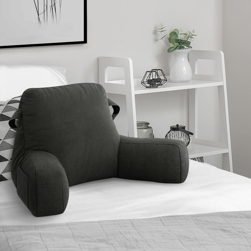 Comfy Backrest Pillow Arm Pillow With Pockets, Dark Gray