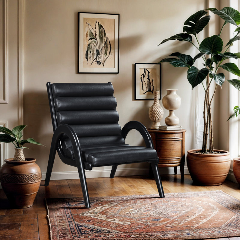 Fauteuil d'appoint en cuir Randal, Cuir végétalien noir, Noir, noir, noir, noir