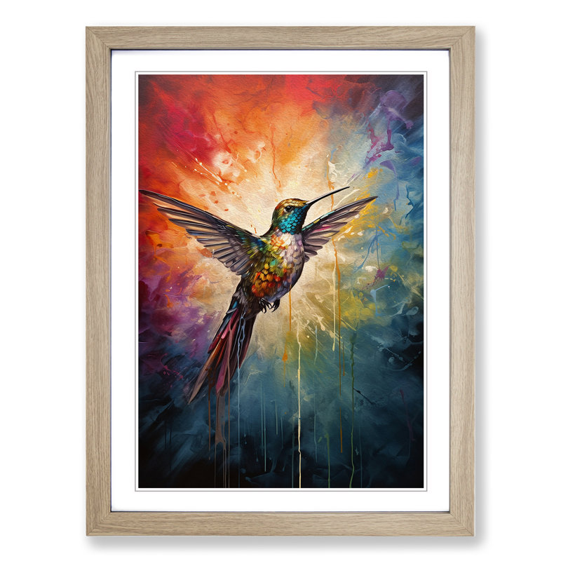 Hummingbird Modern Framed Print, Oak Framed, 46cm H x 34cm W x 2cm D