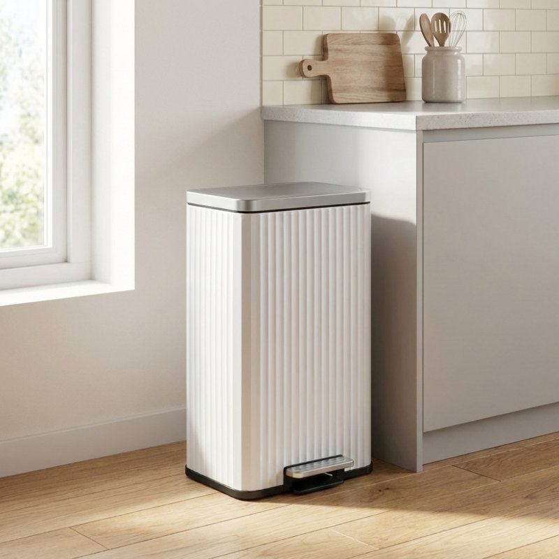 Poubelle à pédale en acier inoxydable 8 gallons avec couvercle à fermeture en douceur, Blanc