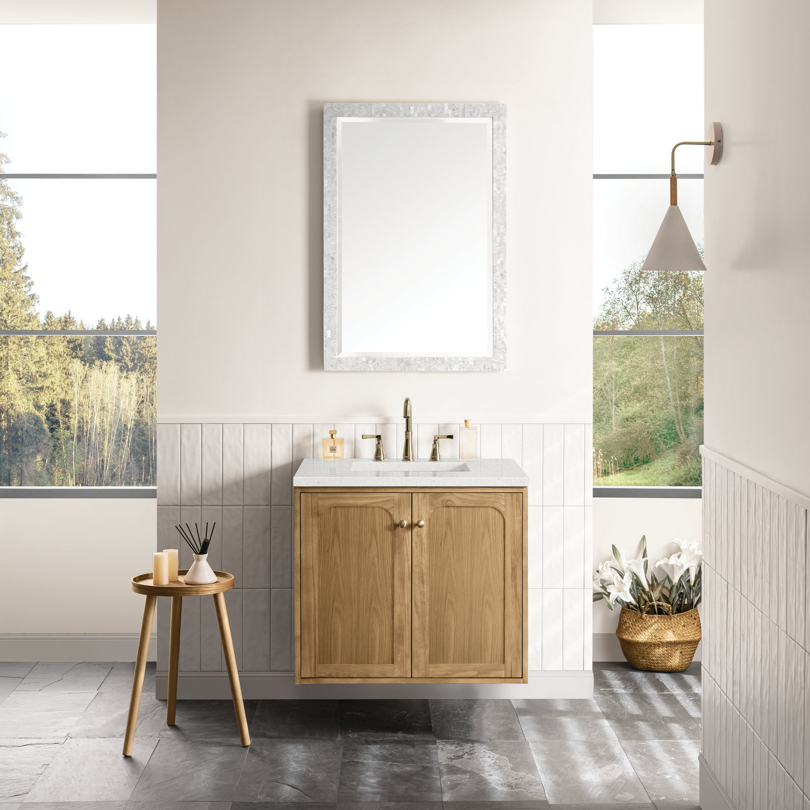 Laurent 30'' Single Bathroom Vanity, Light Natural Oak, Lime Delight, 8" Widespread