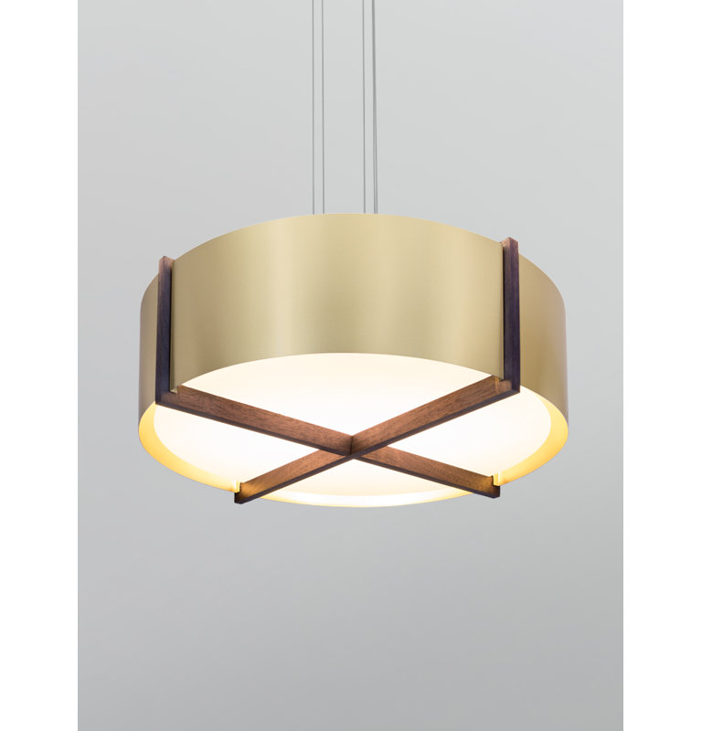 Plura 1 - Light LED Pendant, 10.4" H x 36" W x 36" D, 2700K, Walnut/Brushed Brass