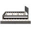 Lit plateforme tapissier très grand en lin gris et lit simple TG avec tête de lit à motif brique, lit stable, structure en bois