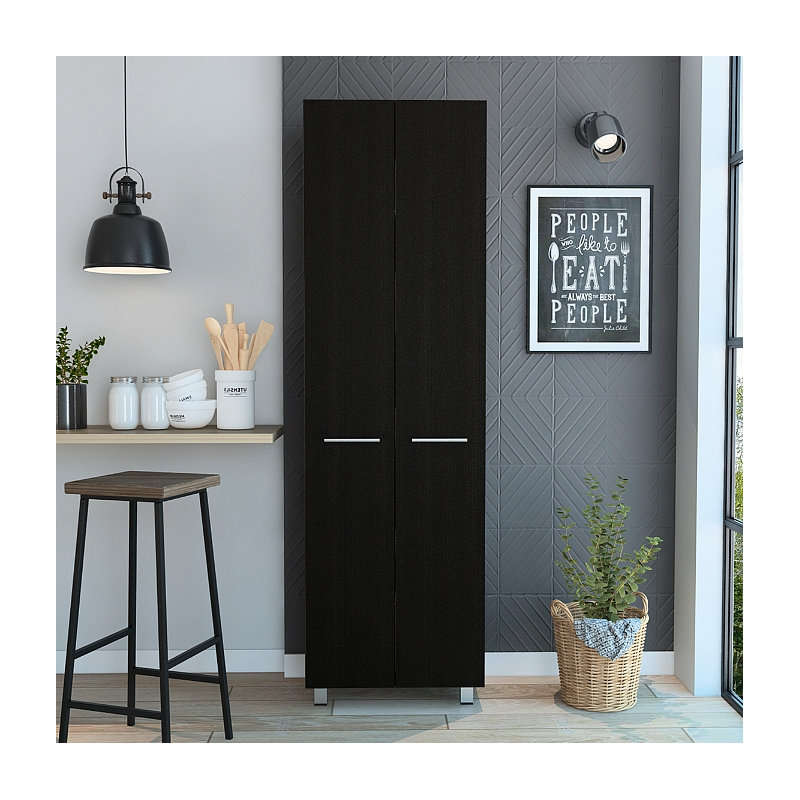 Garde-manger, cinq tablettes intérieures, quatre pieds, Noir
